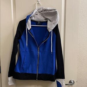 Blue and Black Women's Zip-Up Hoodie